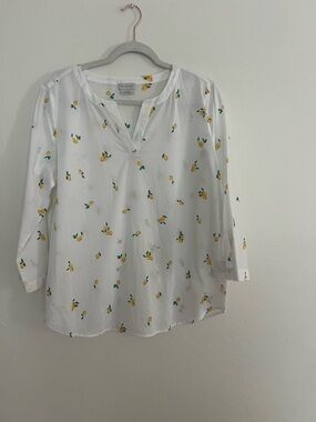 Van Heusen White Tunic with Yellow Lemon Print and Green Leaves